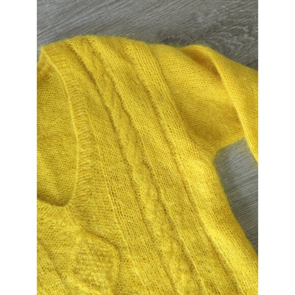 Liz Claiborne Sun Yellow Wool Blend Cable Hand Knit Vintage V-neck Sweater M - Picture 6 of 12